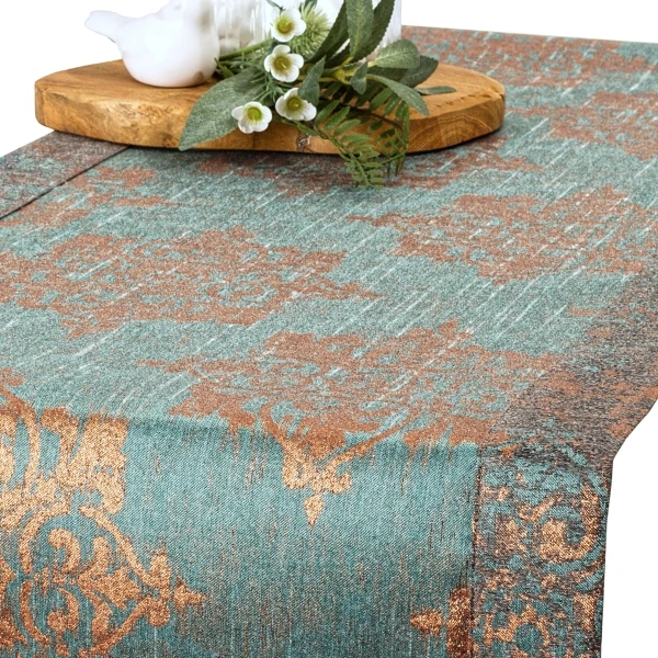 Bieżnik plamoodporny Miedziany Ornament z mankietem O5 LX-6