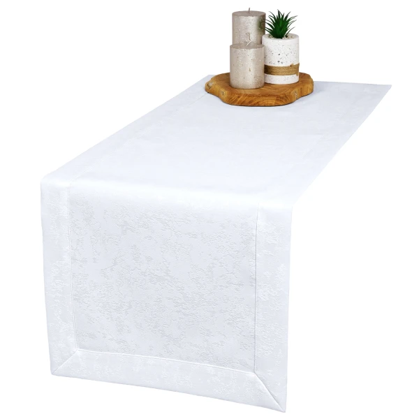 Bieżnik plamoodporny z mankietem O3 Marmurek biały (2000)