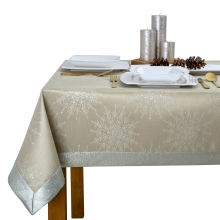 Obrus świąteczny bożonarodzeniowy 6594-3517 beżowo-srebr